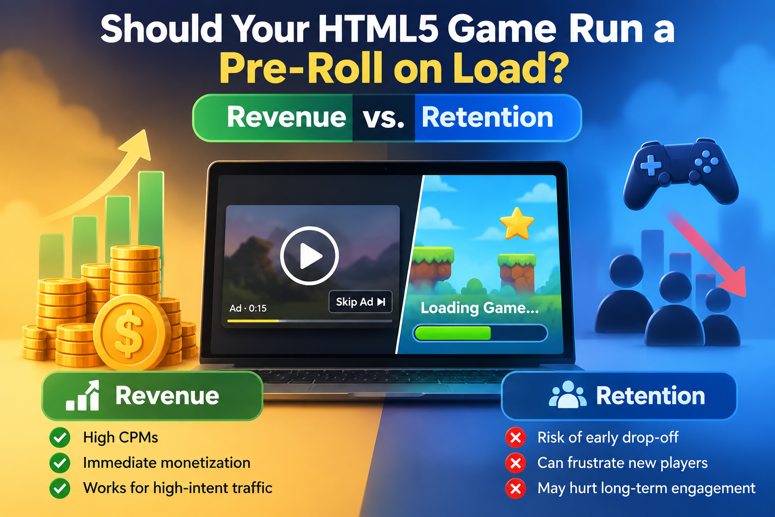 Should Your HTML5 Game Run a Pre-Roll on Load? Revenue vs. Retention